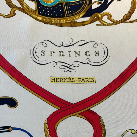 Vintage Hermes Springs Silk Scarf White Background  Designed by Phillipe Ledoux - Picture 4 of 16